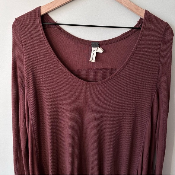 Free People Shirt Womens S Brown Venture Thermal Hi Low Hem Oversized Boho - Picture 2 of 11